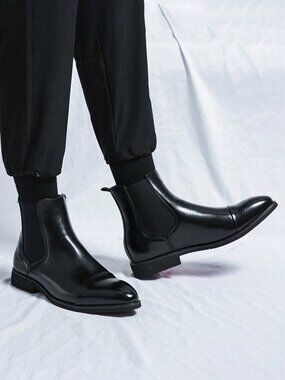 Black Casual Men's Round Toe Mid-Calf Handmade Work Style Loafers Shoes
